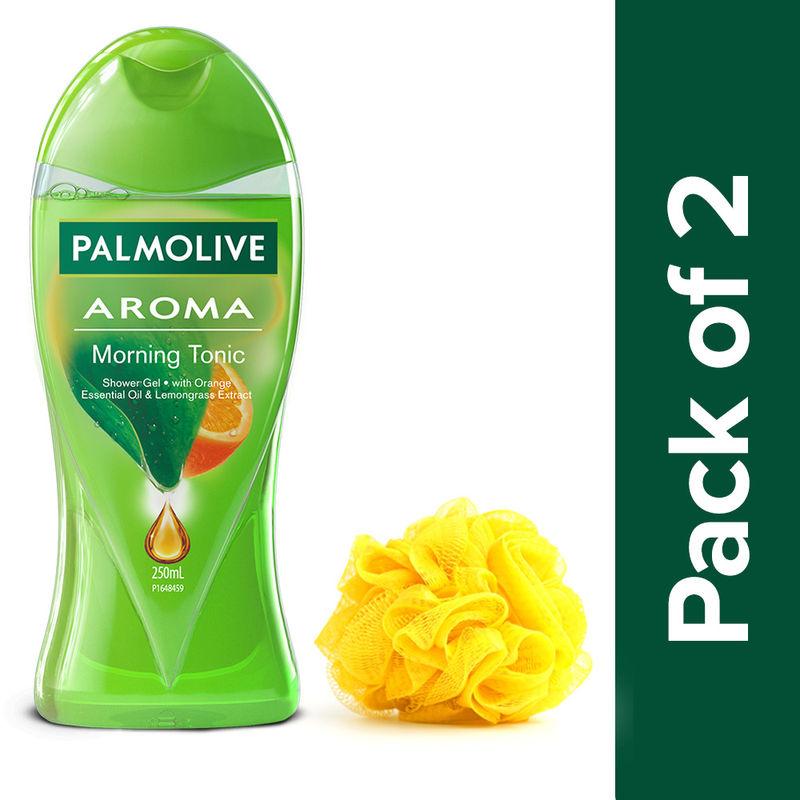 palmolive aroma morning tonic body wash (with free loofah) - pack of 2