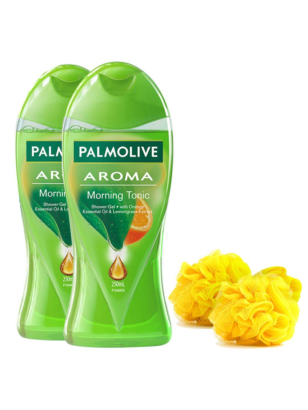 palmolive set of 2 aroma morning tonic shower gel with loofah - 250 ml each