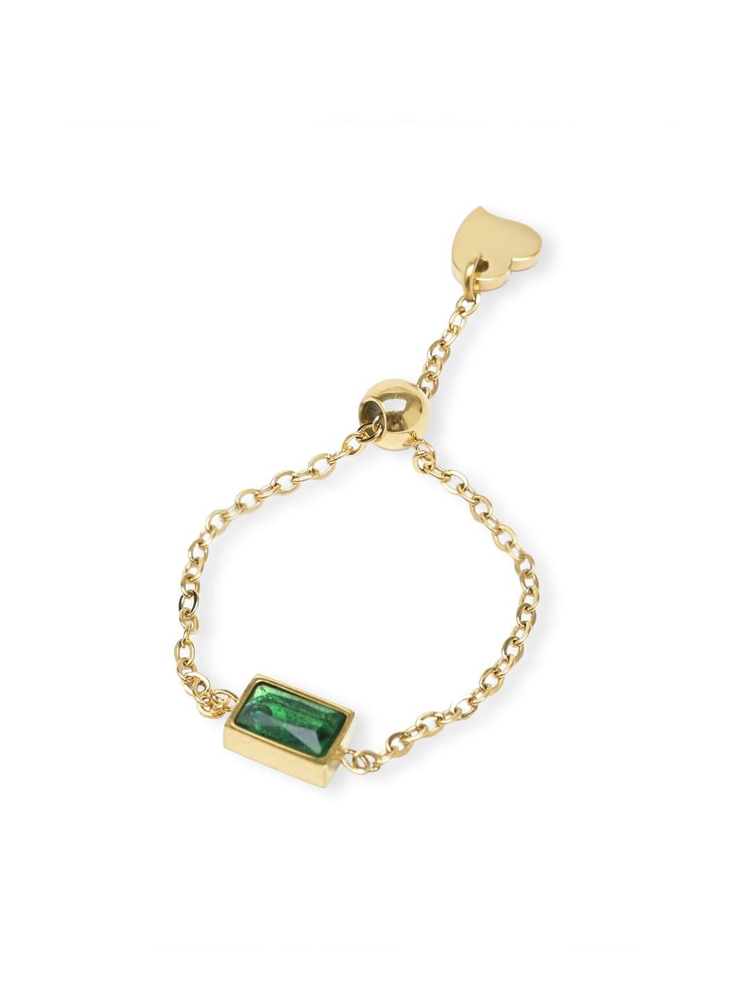 palmonas  18kt gold-plated & emerald stone-studded adjustable chain finger ring