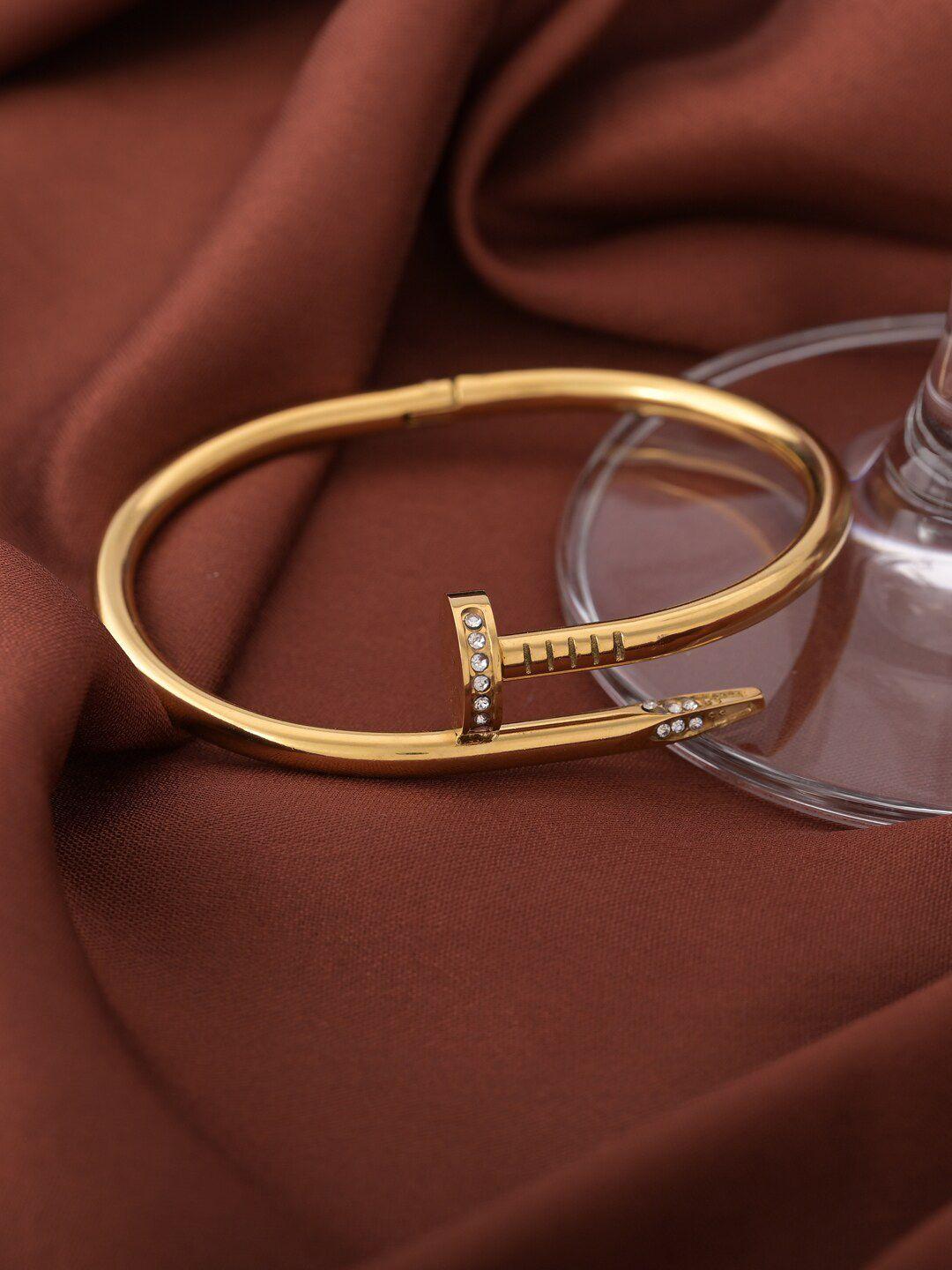palmonas gold-toned & white cubic zirconia gold-plated bangle-style bracelet