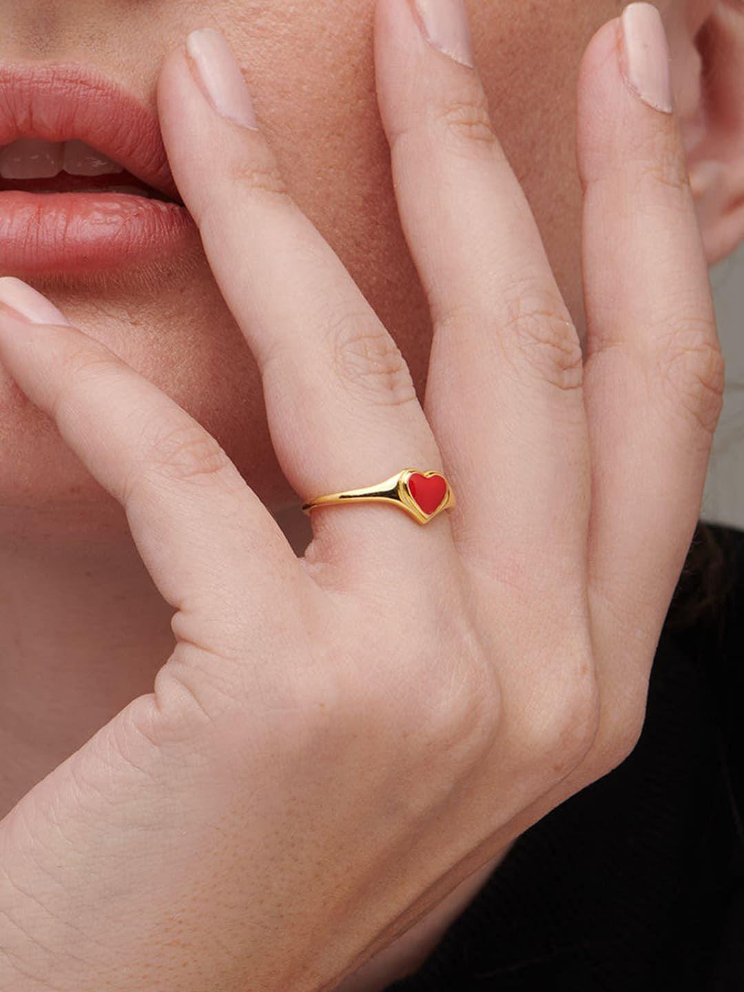 palmonas  18k gold plated red heart finger ring