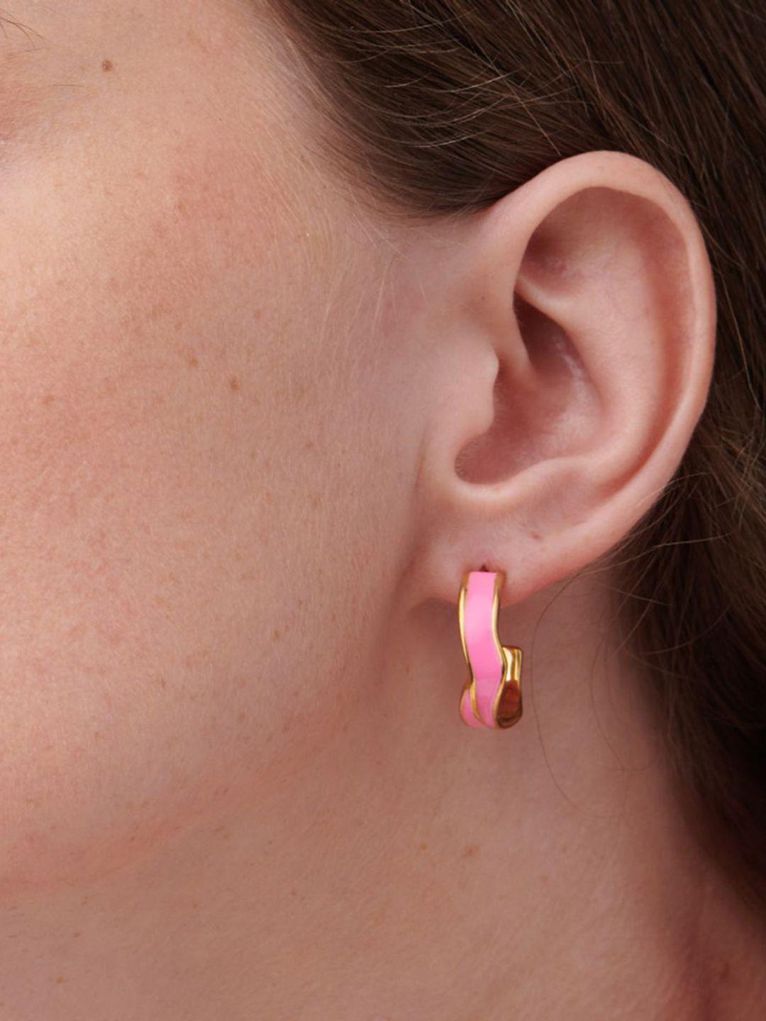 palmonas gold-plated pink crescent shaped studs earrings