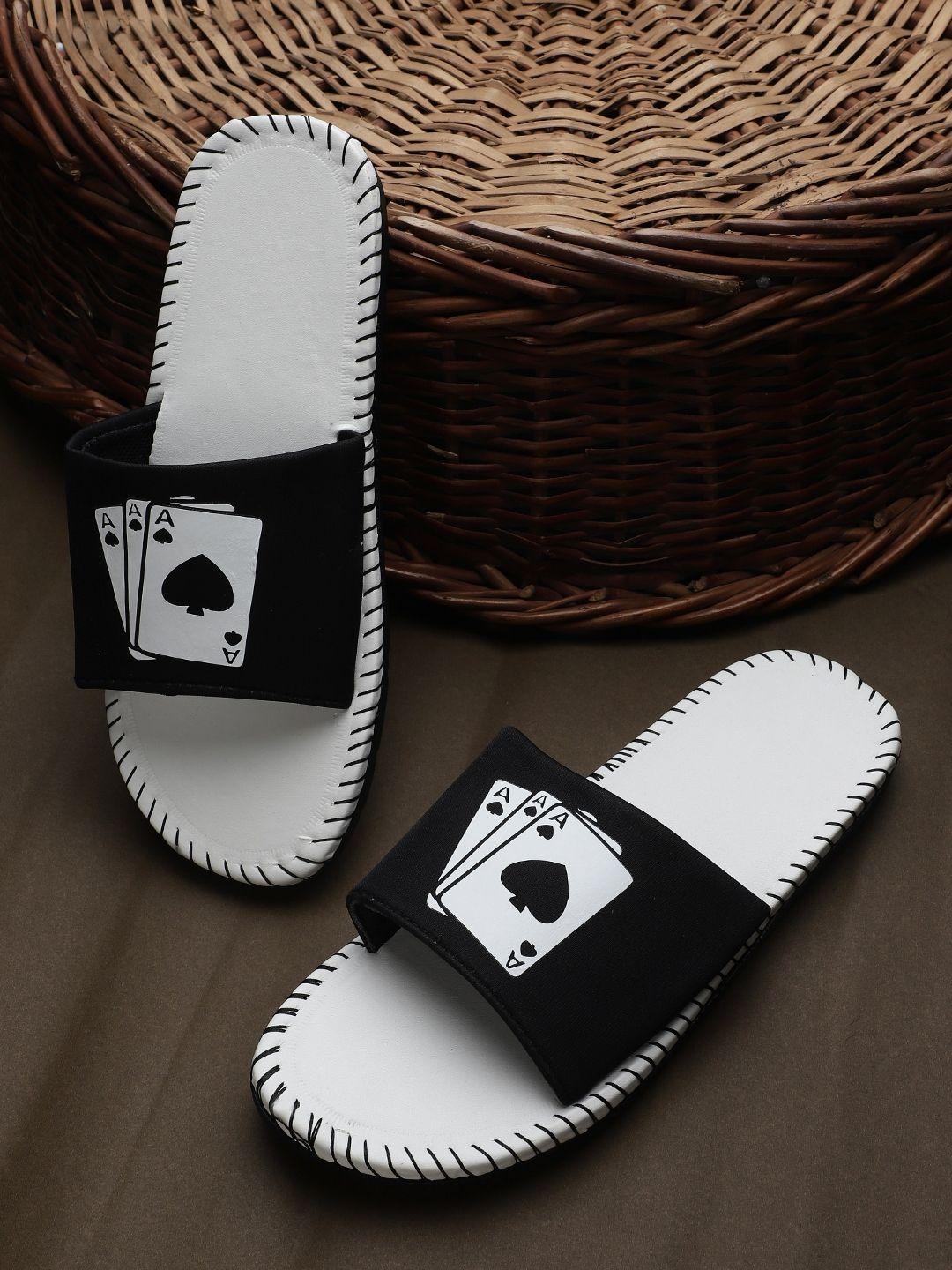 pampy-angel-men-white-&-black-printed-rubber-sliders