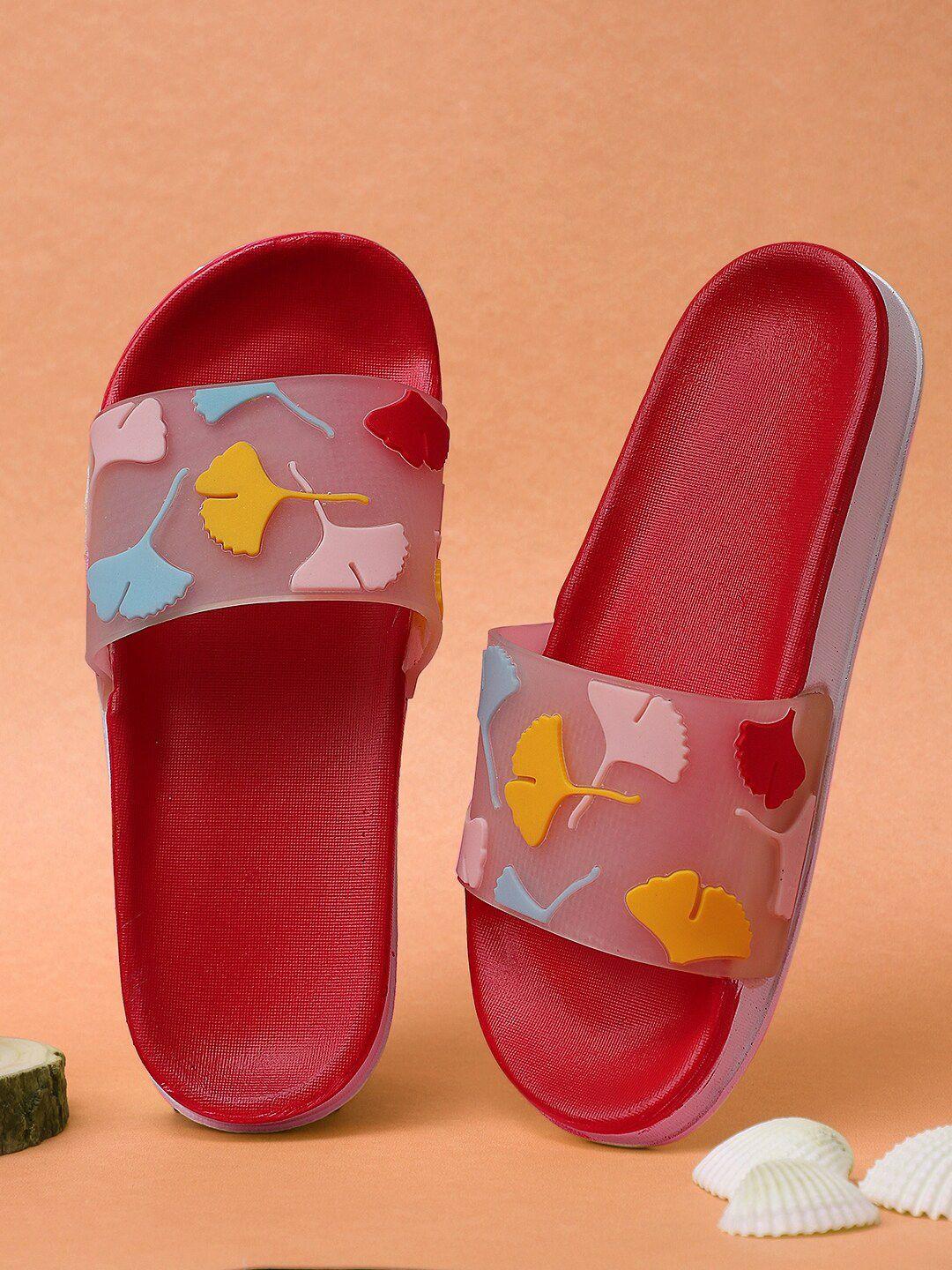 pampy angel women red & white printed rubber sliders