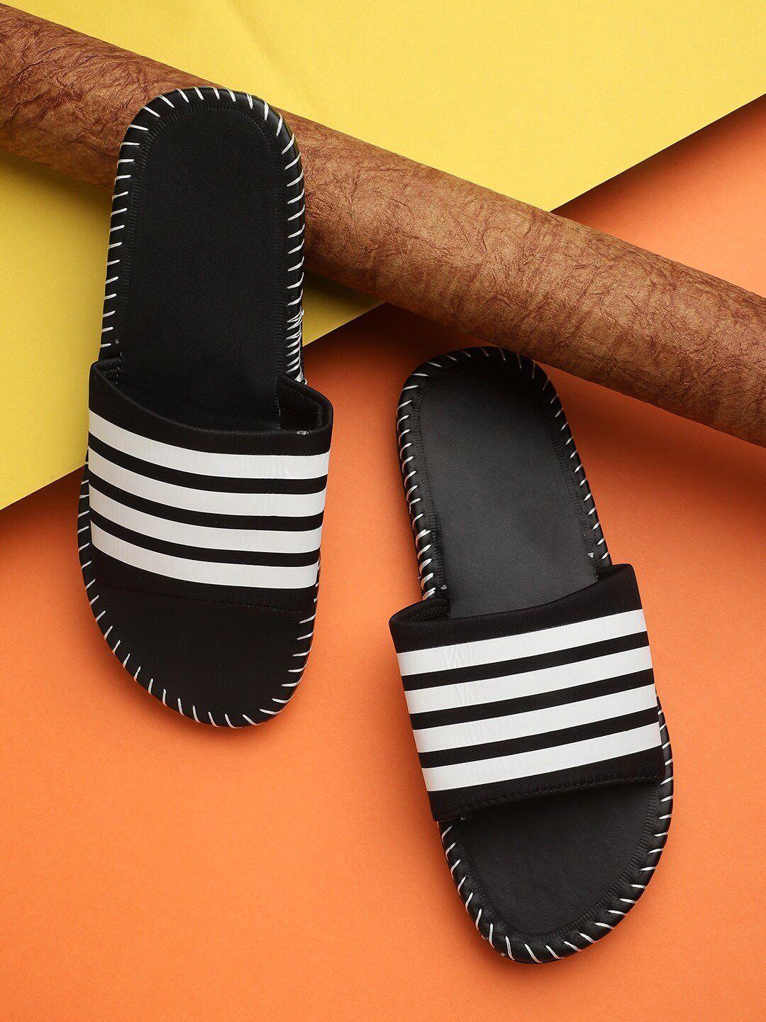 pampy angel men black & white striped sliders