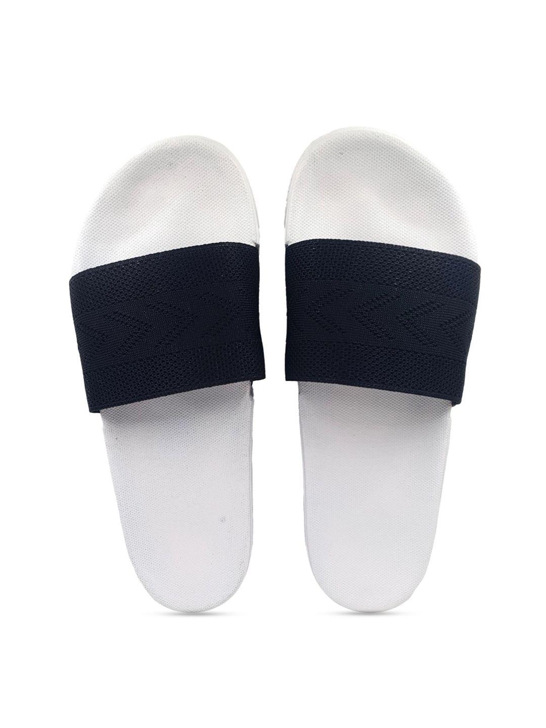 pampy angel men white & black printed rubber sliders