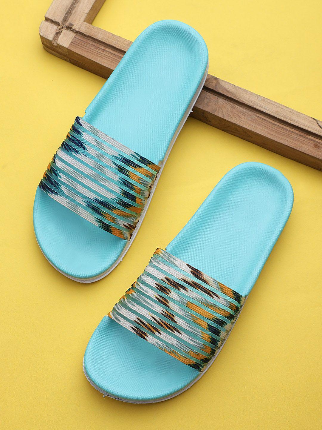 pampy angel women blue & white striped rubber sliders