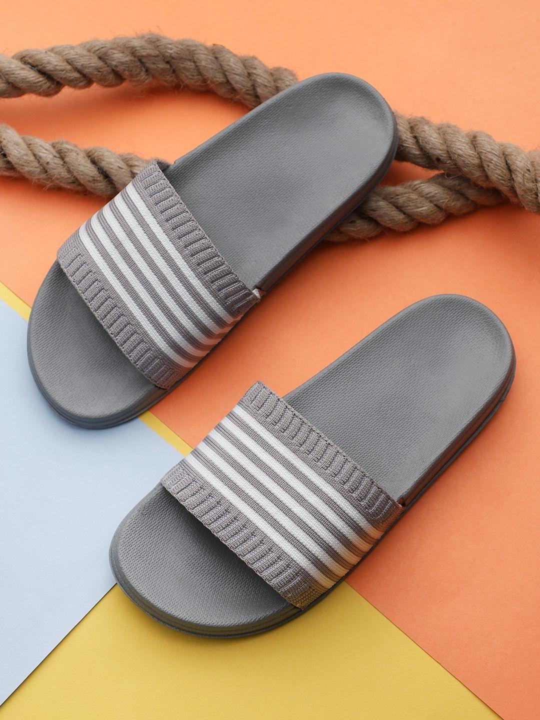 pampy angel women grey & white striped rubber sliders