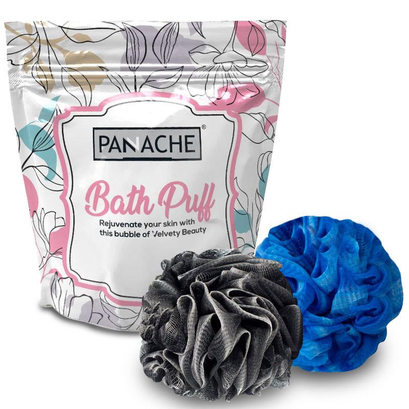 panache premium soft bath loofah sponge scrubber for men & women ( pack of 2) (black & blue)
