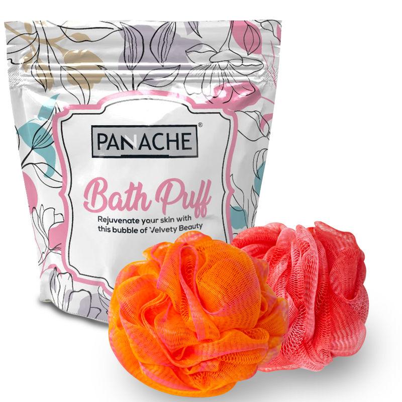 panache premium soft bath loofah sponge scrubber for men & women ( pack of 2) (red & orange)