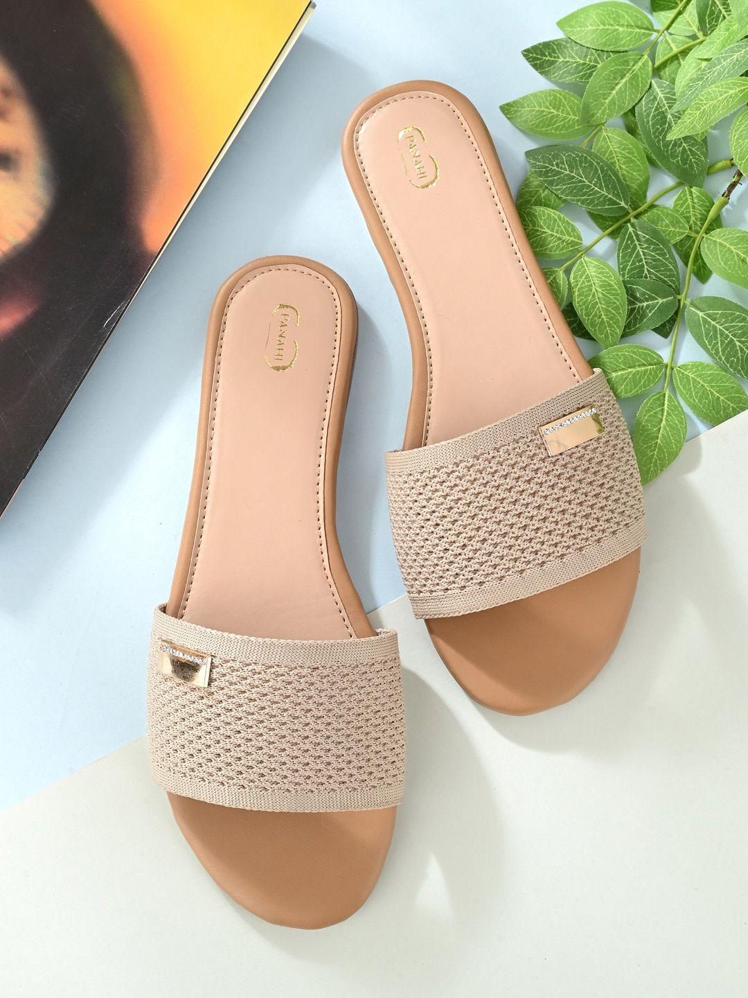 panahi textured canvas open toe flats