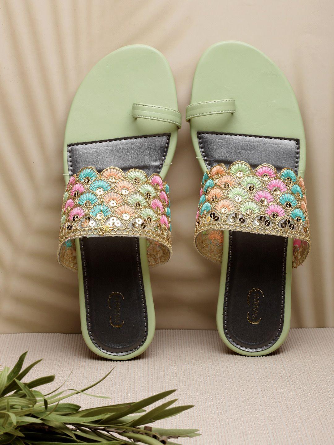 panahi women lime green embellished party one toe flats