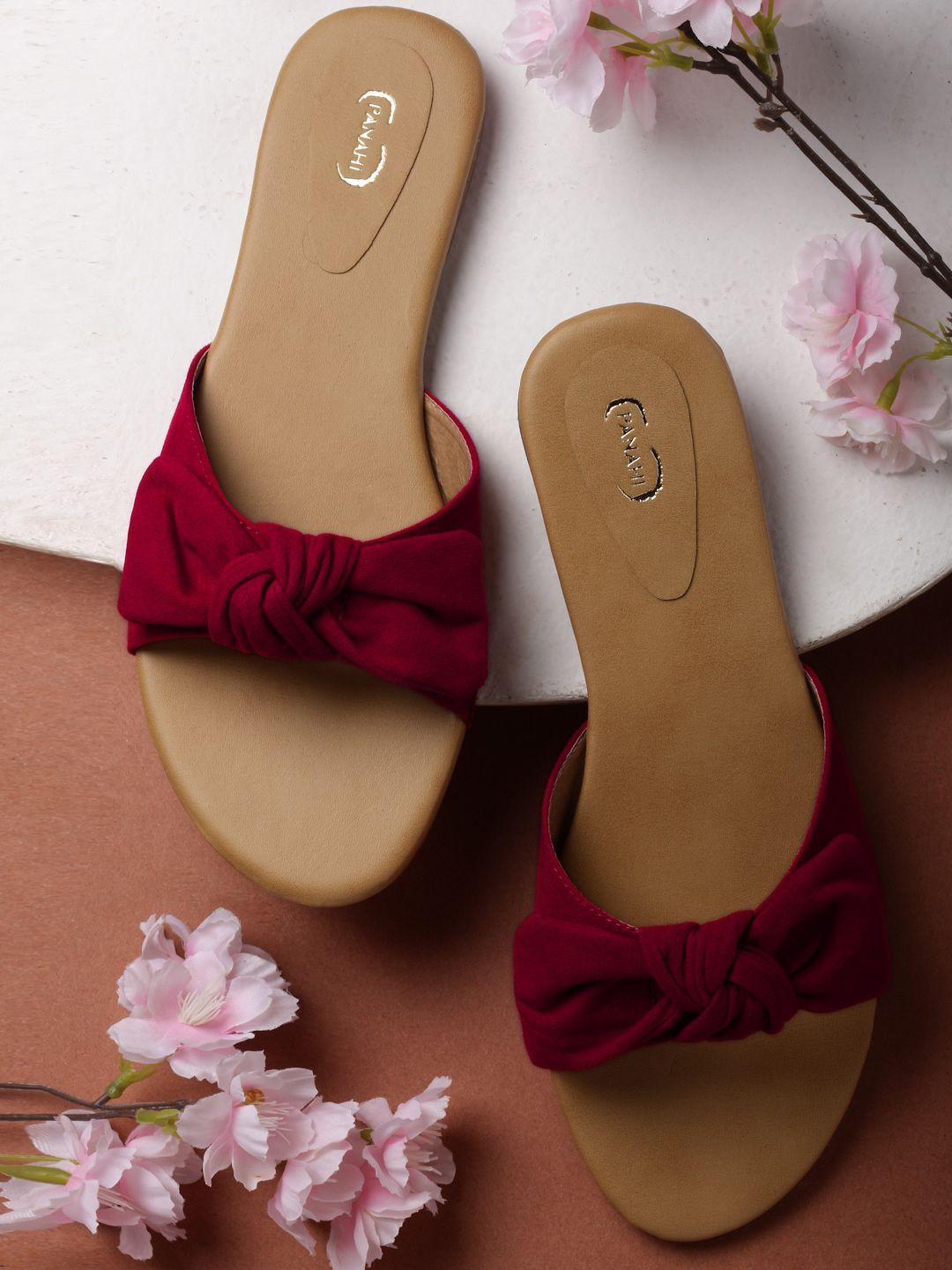 panahi women maroon open toe flats with bows