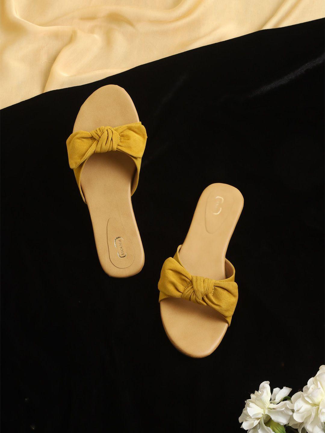 panahi women mustard open toe flats with bows