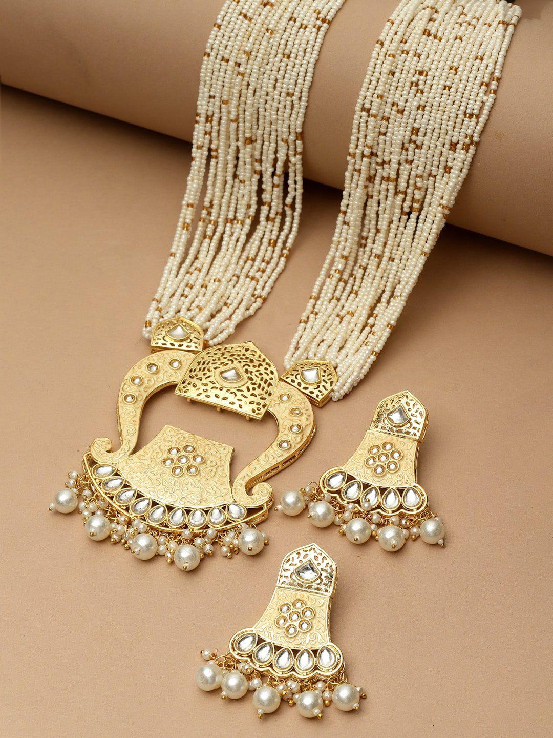 panash gold plated stone studded & pearl beaded jewellery set