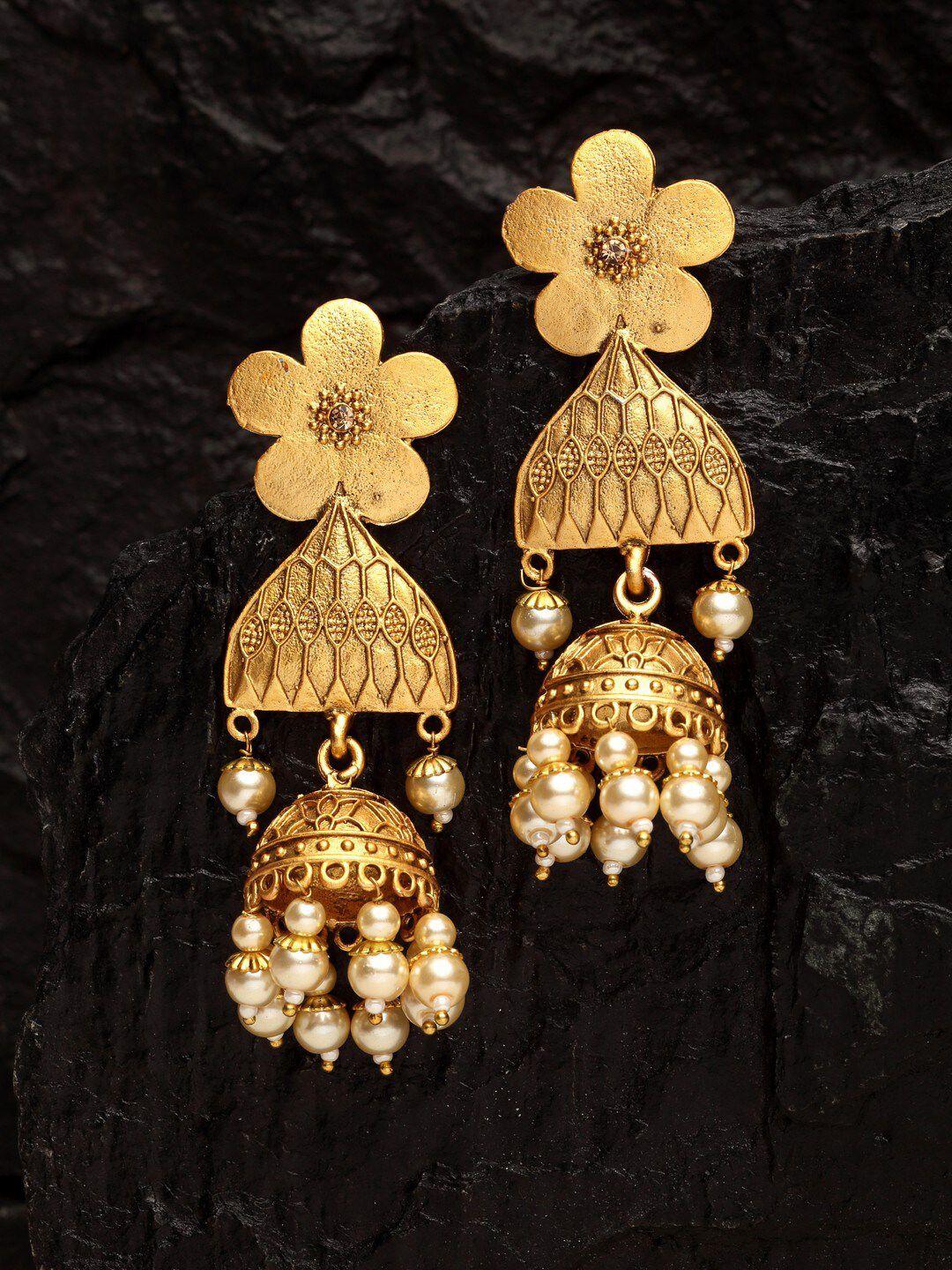 panash gold-plated floral jhumkas earrings