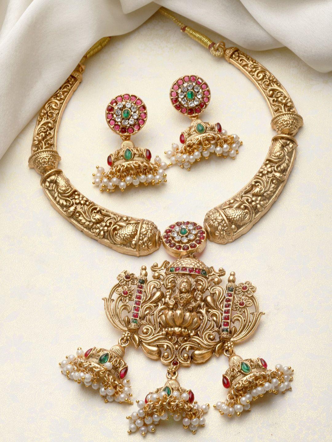 panash gold-plated kundan-studded & beaded jewellery set