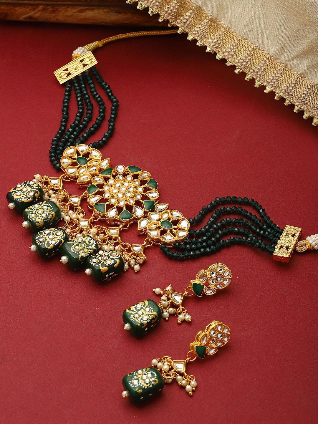 panash gold-plated kundan-studded pearl & beads jewellery set