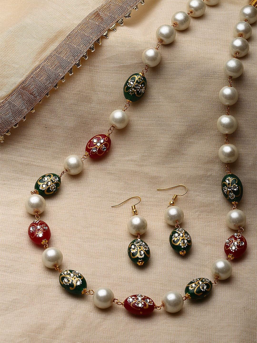 panash gold-plated pearl & stone-studded jewellery set
