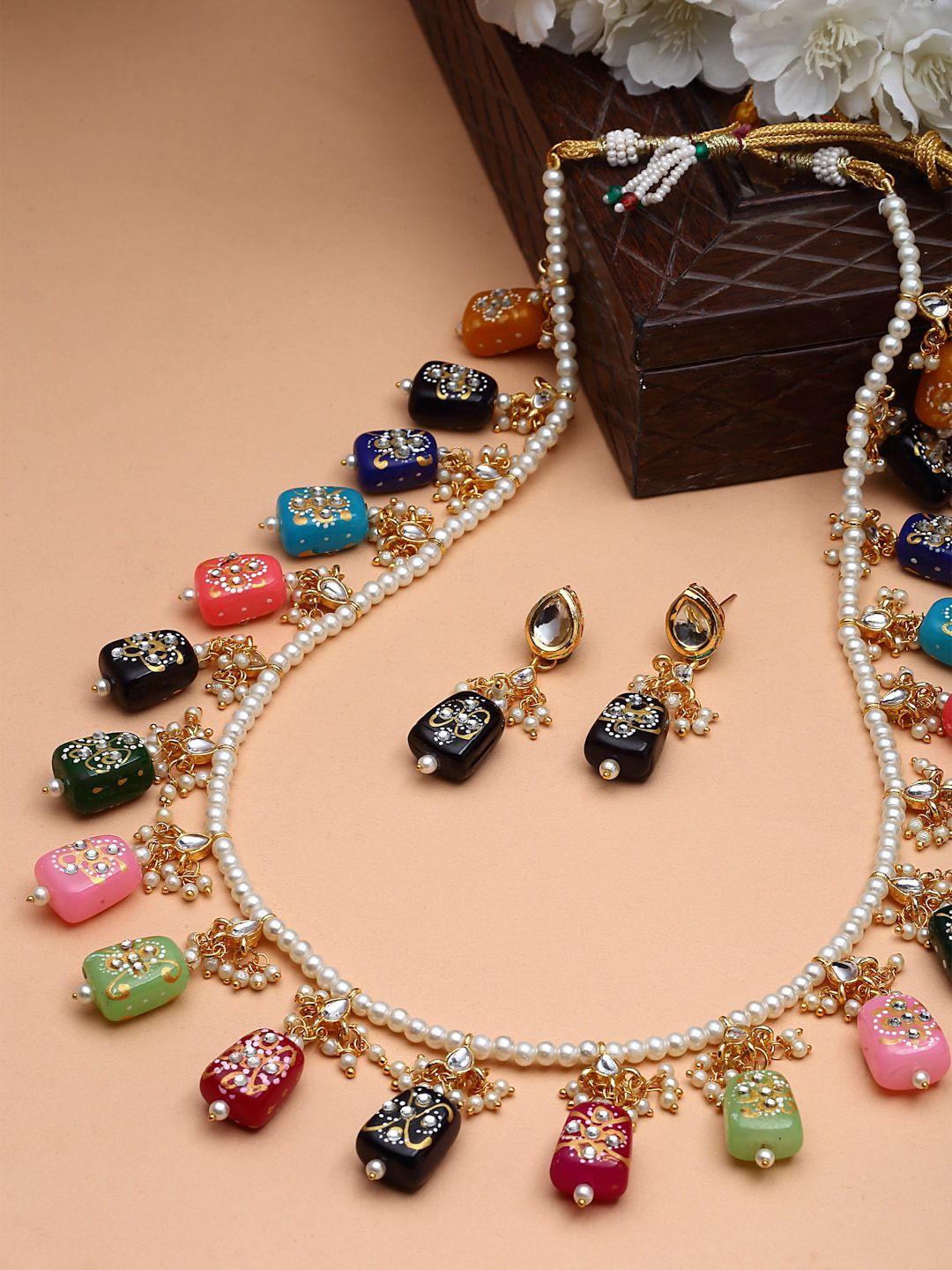 panash gold-plated stone-studded & pearl-beaded jewellery set