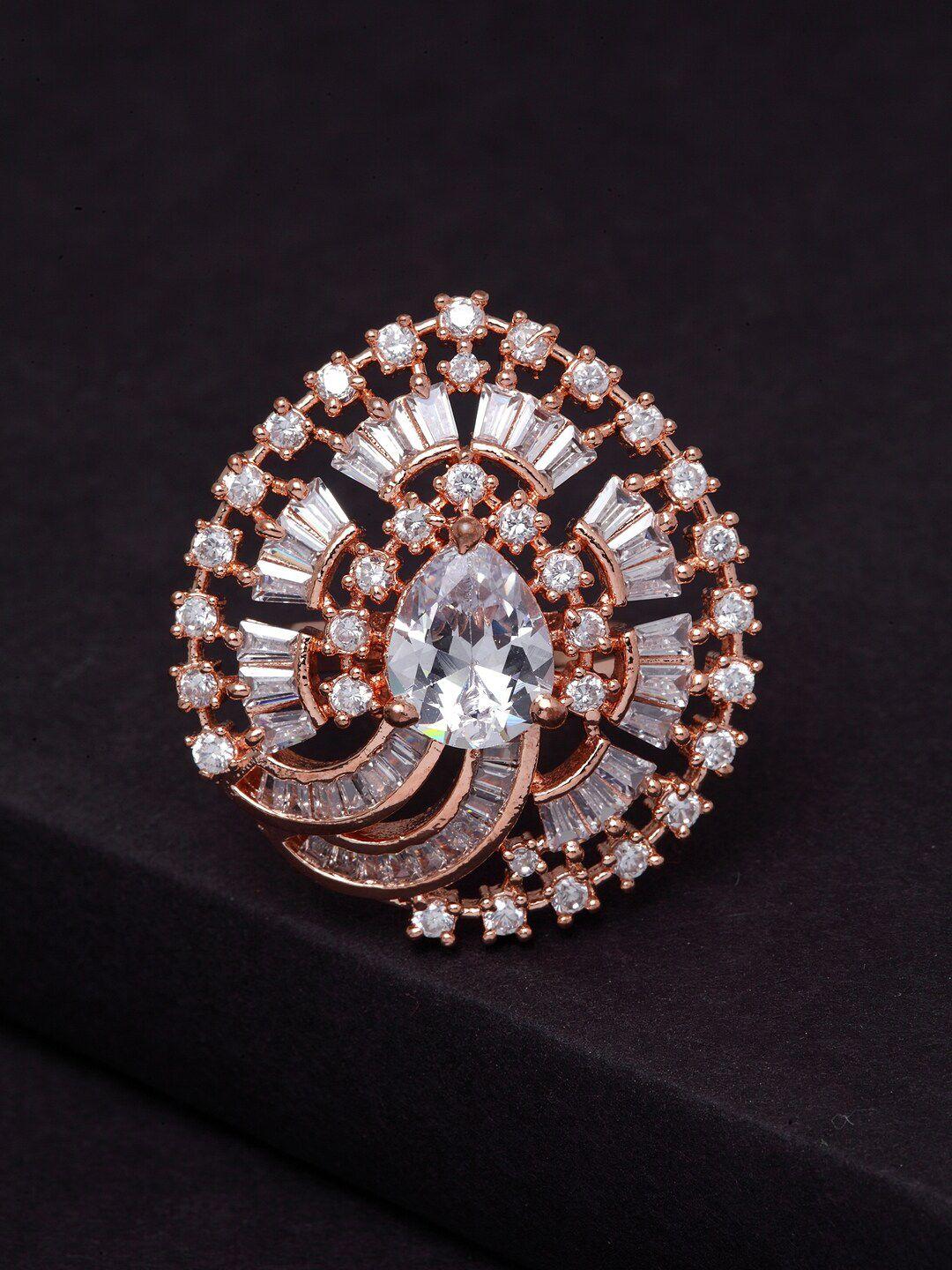 panash rose gold-plated white ad-studded handcrafted adjustable finger ring