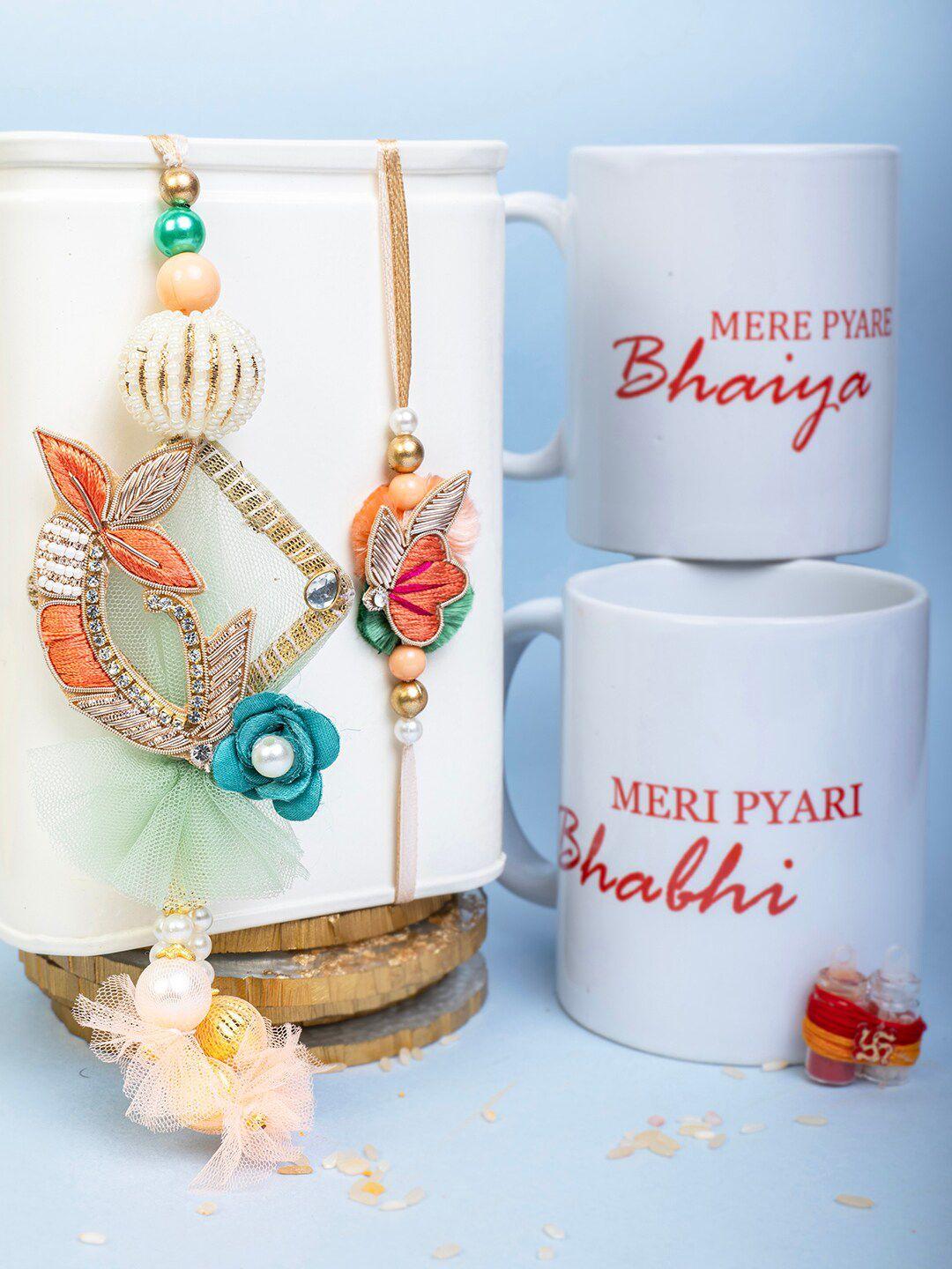 panash set of 2 bhaiya bhabhi rakhi with roli chawal & mugs gift set