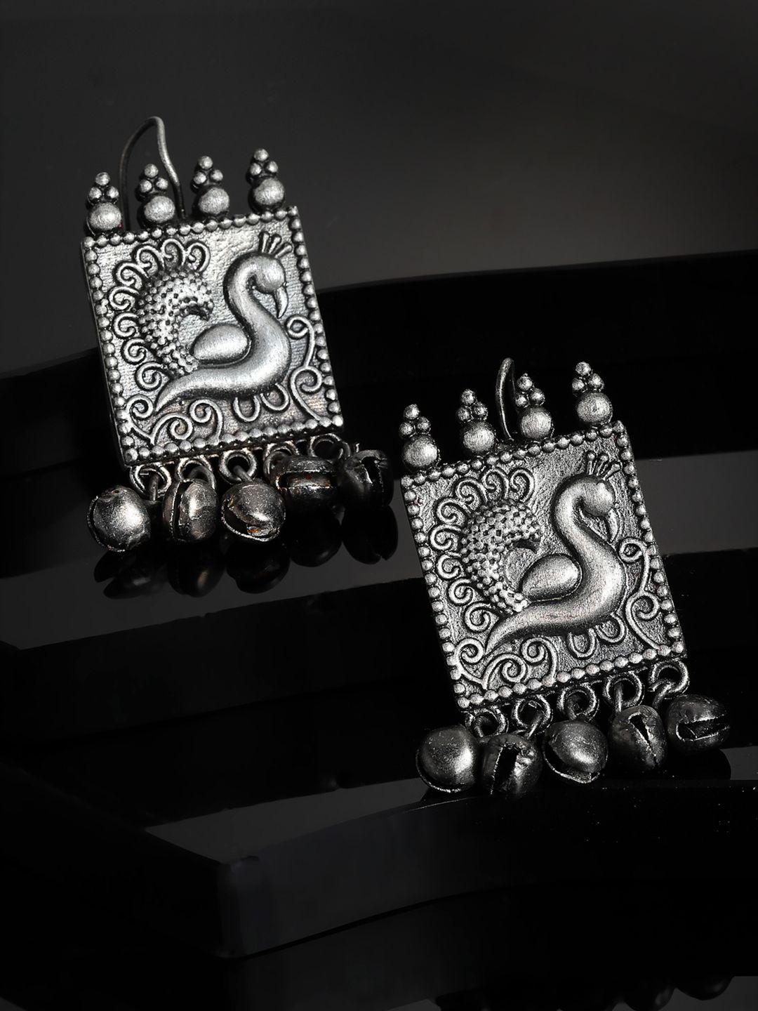 panash silver-plated peacock shaped drop earrings