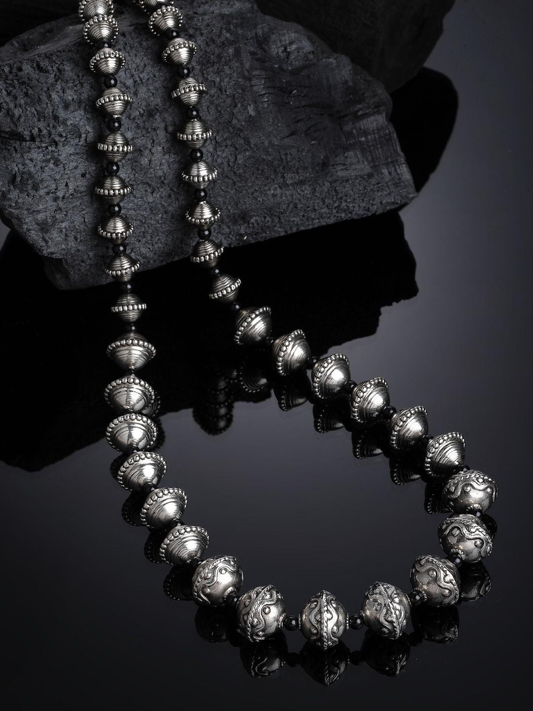 panash silver-toned & black german silver oxidised necklace