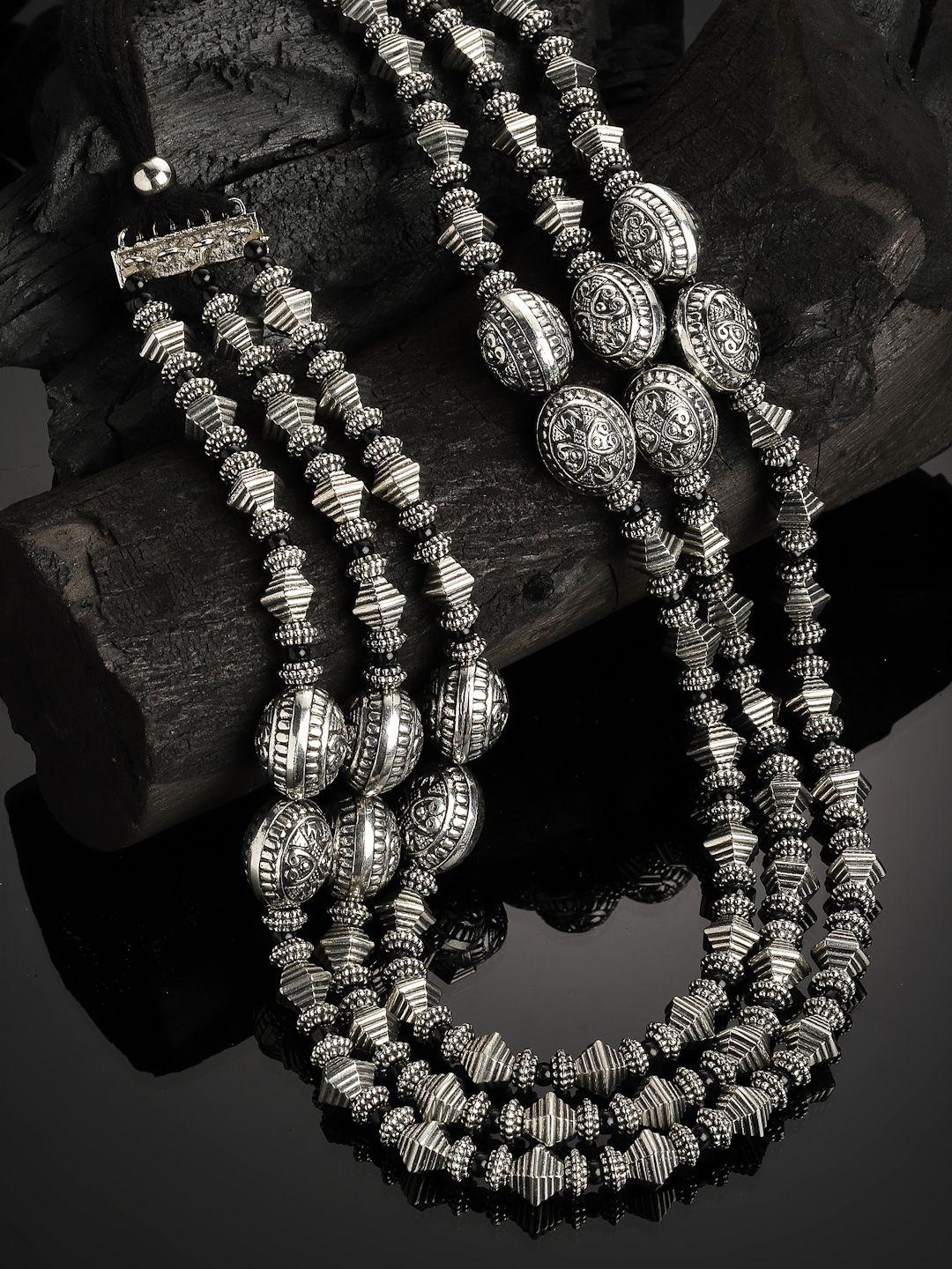 panash silver-toned oxidized beaded necklace