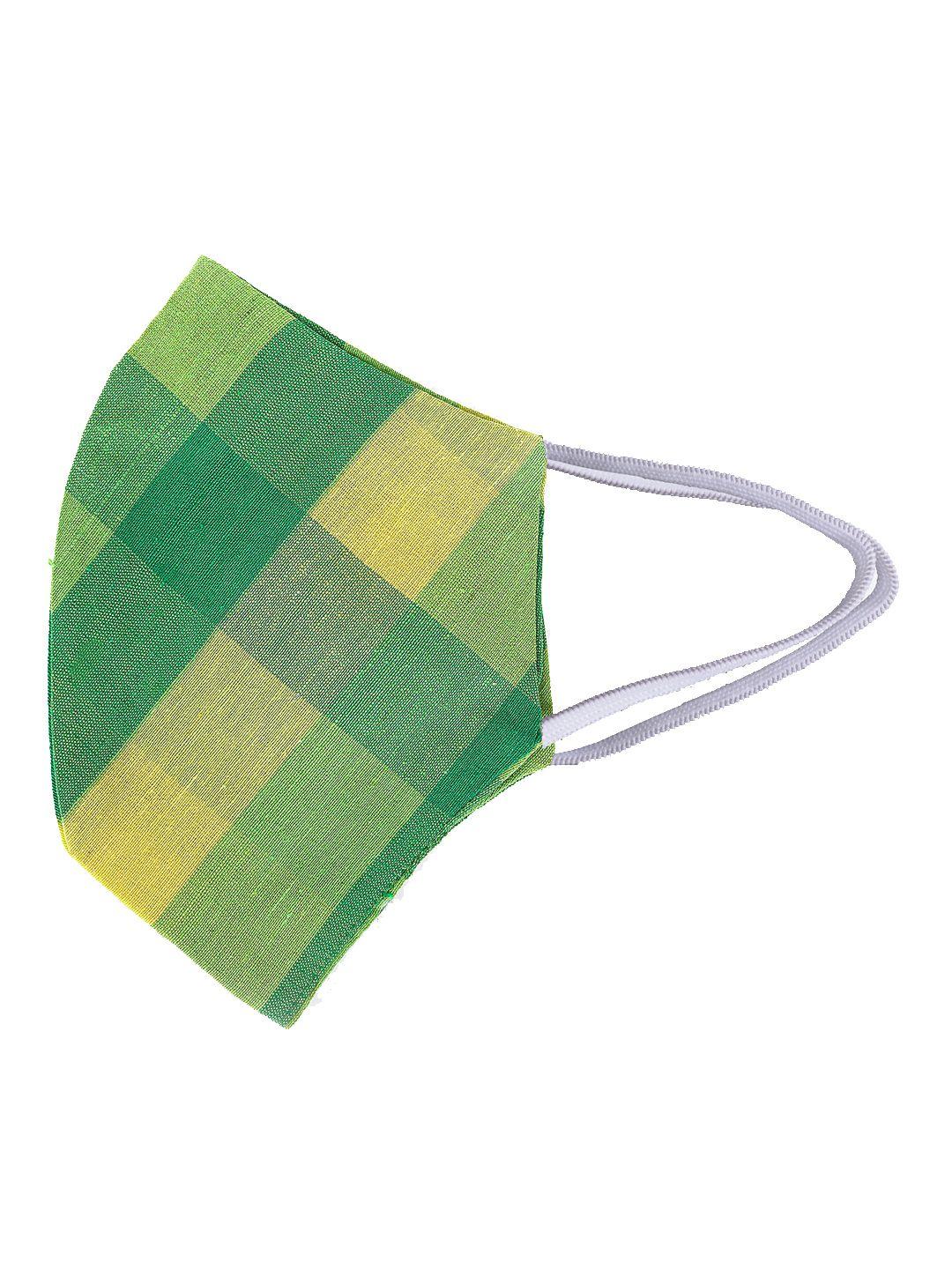 panash unisex green & yellow checked reusable 2-ply protective outdoor khadi mask