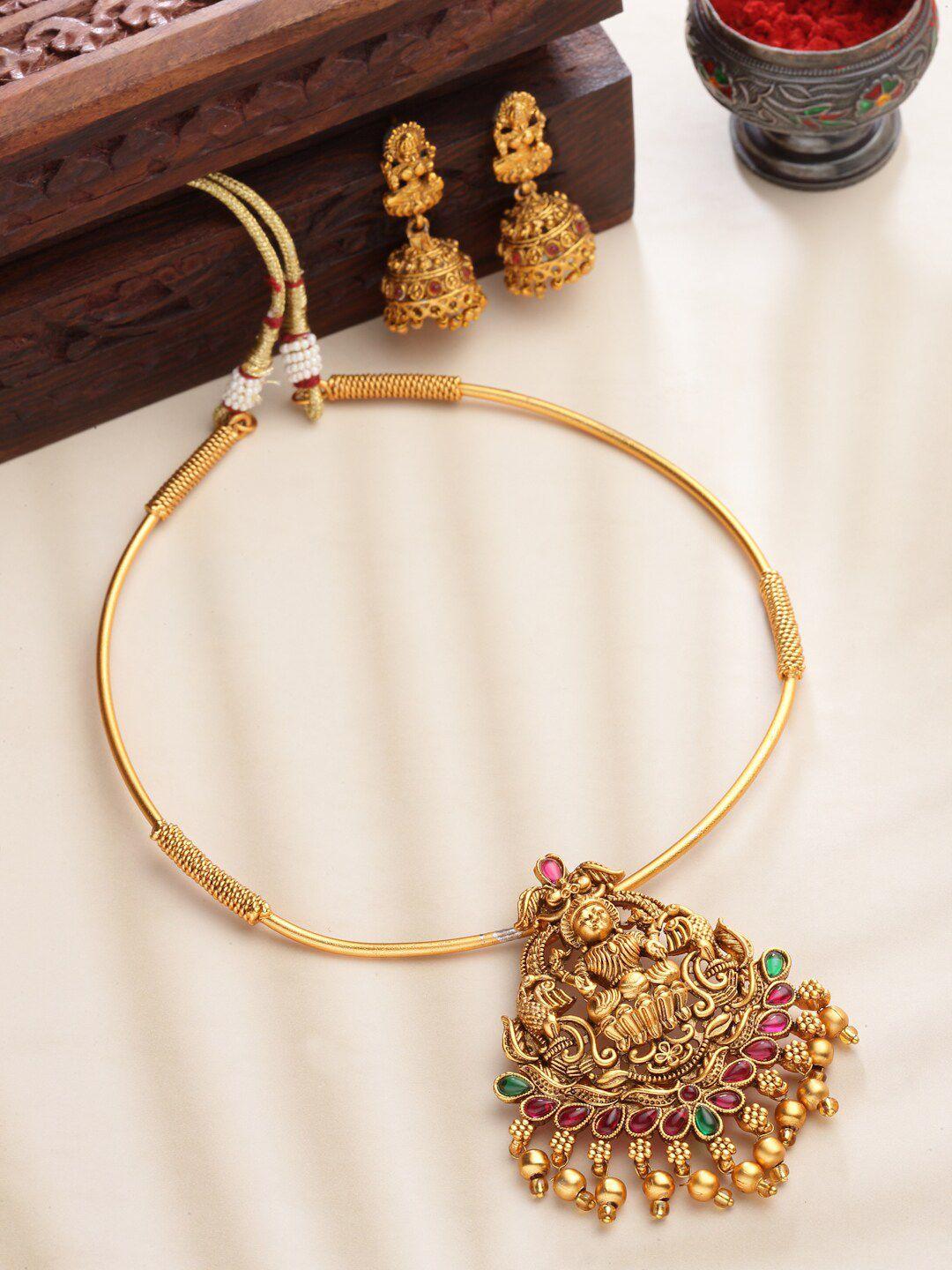 panash women gold-plated stone-studded & beaded necklace and earrings