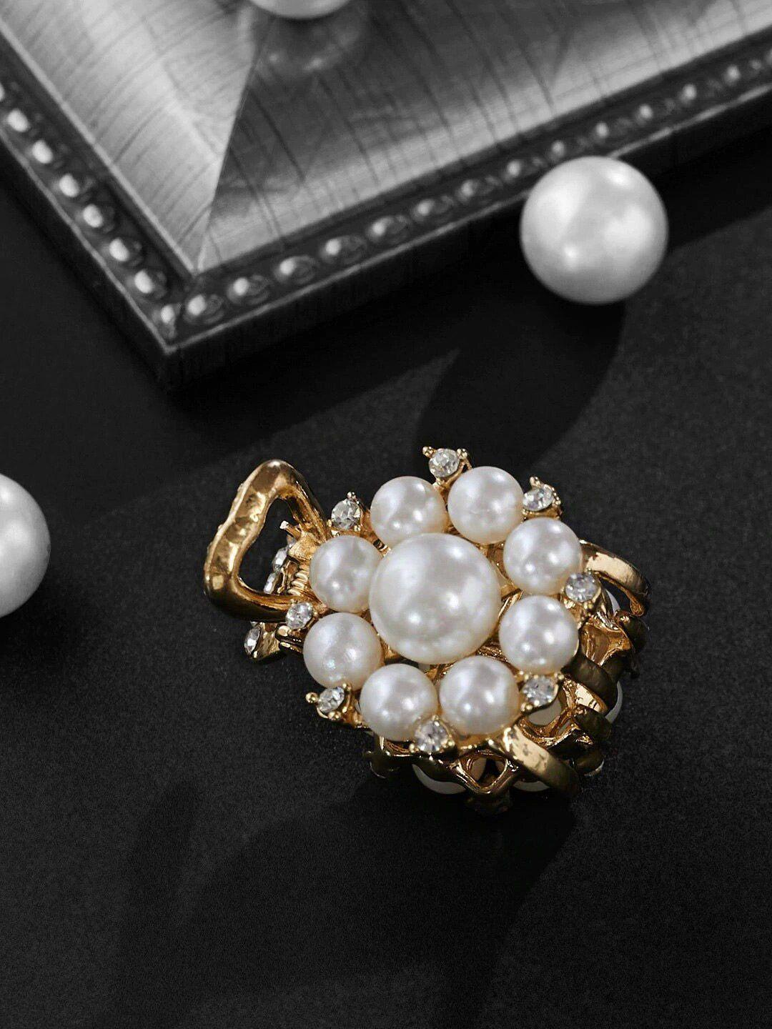 panash women gold-toned & white embellished claw clip