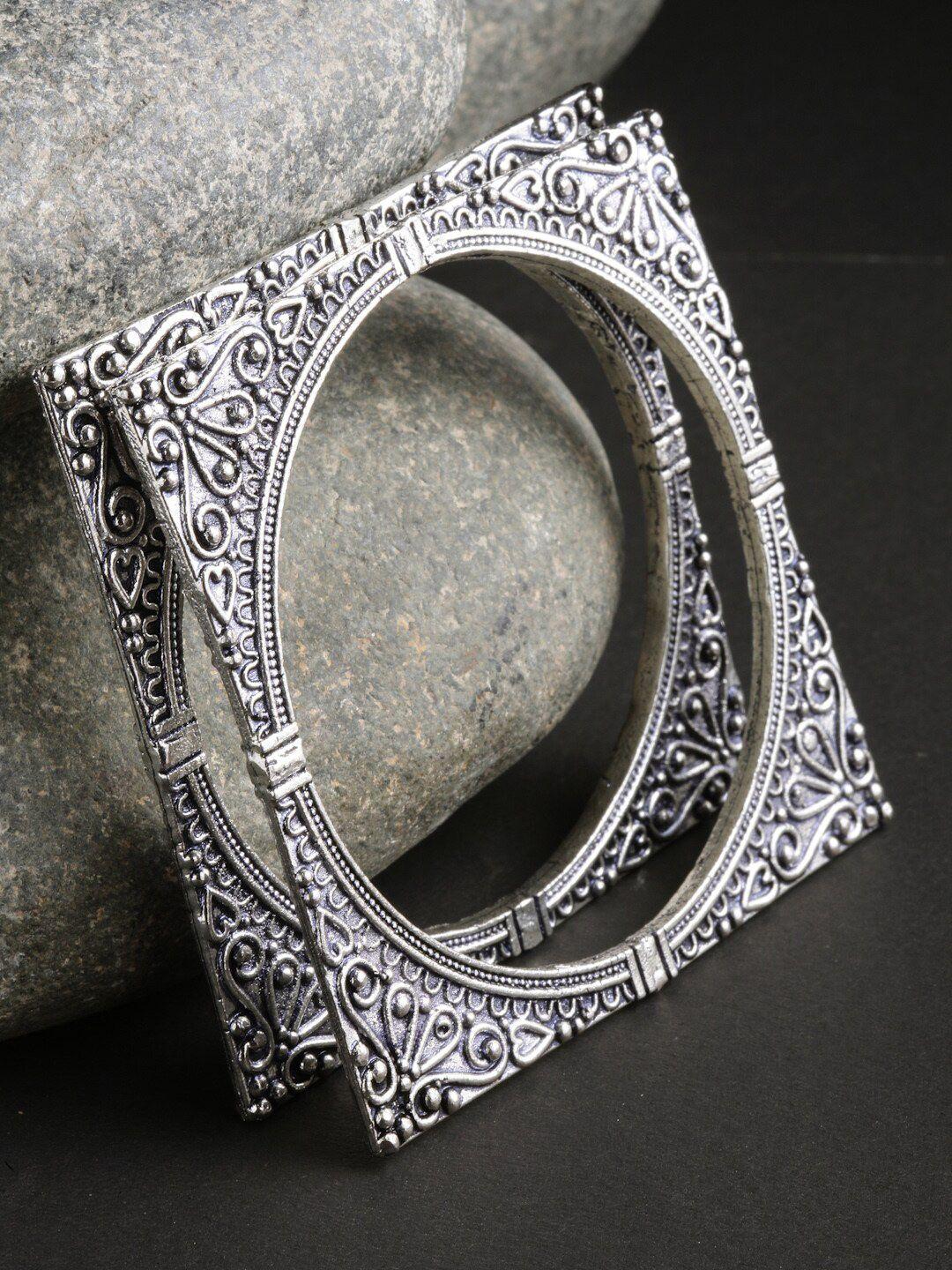 panash  set of 2 oxidized silver-toned square shaped bangles