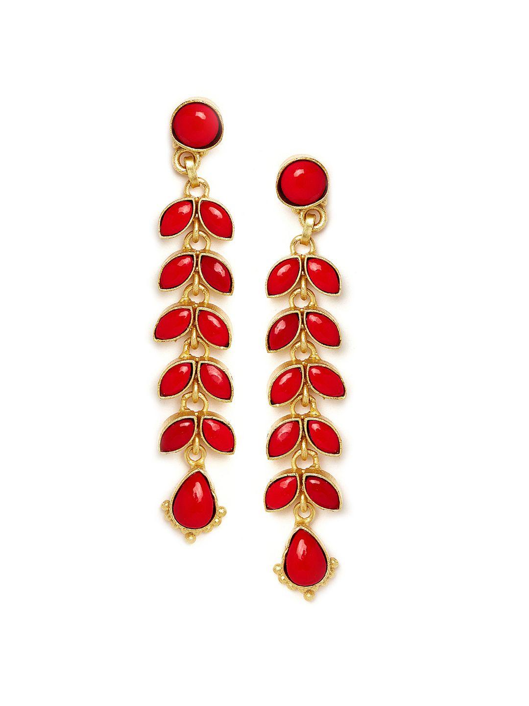 panash gold-plated & red teardrop-shaped drop earrings