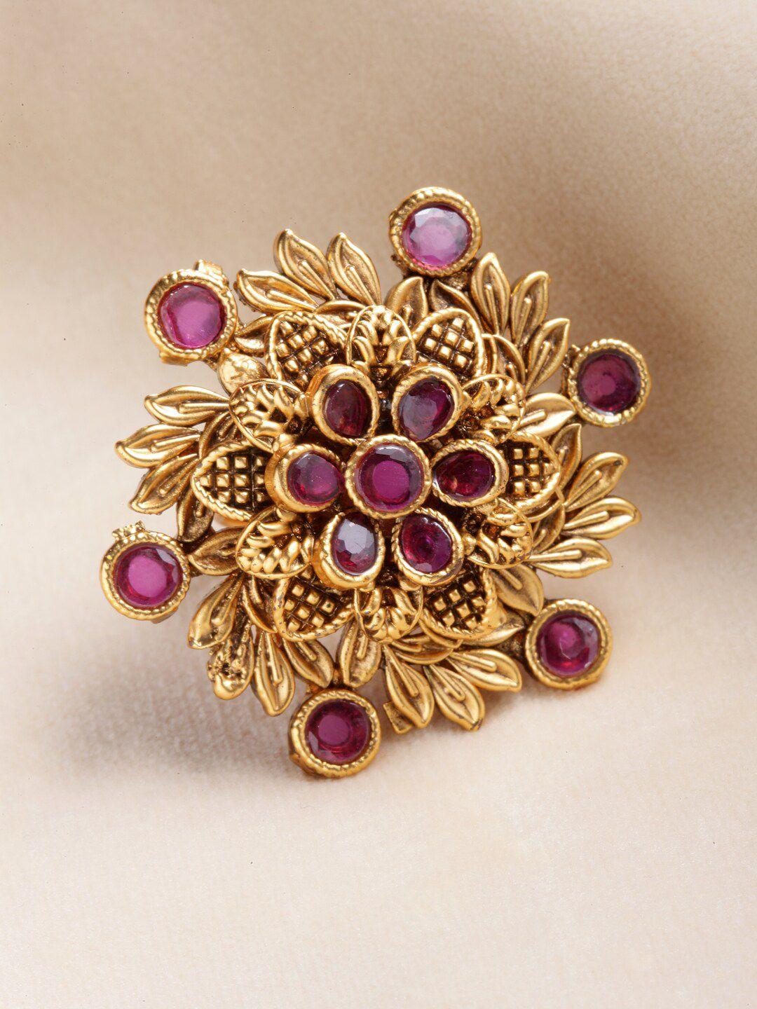 panash gold-plated & toned pink artificial stones studded ring