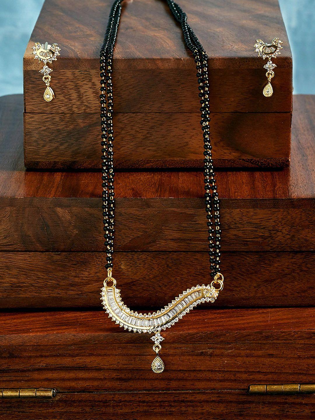 panash gold-plated & white cz stone-studded mangalsutra with earrings