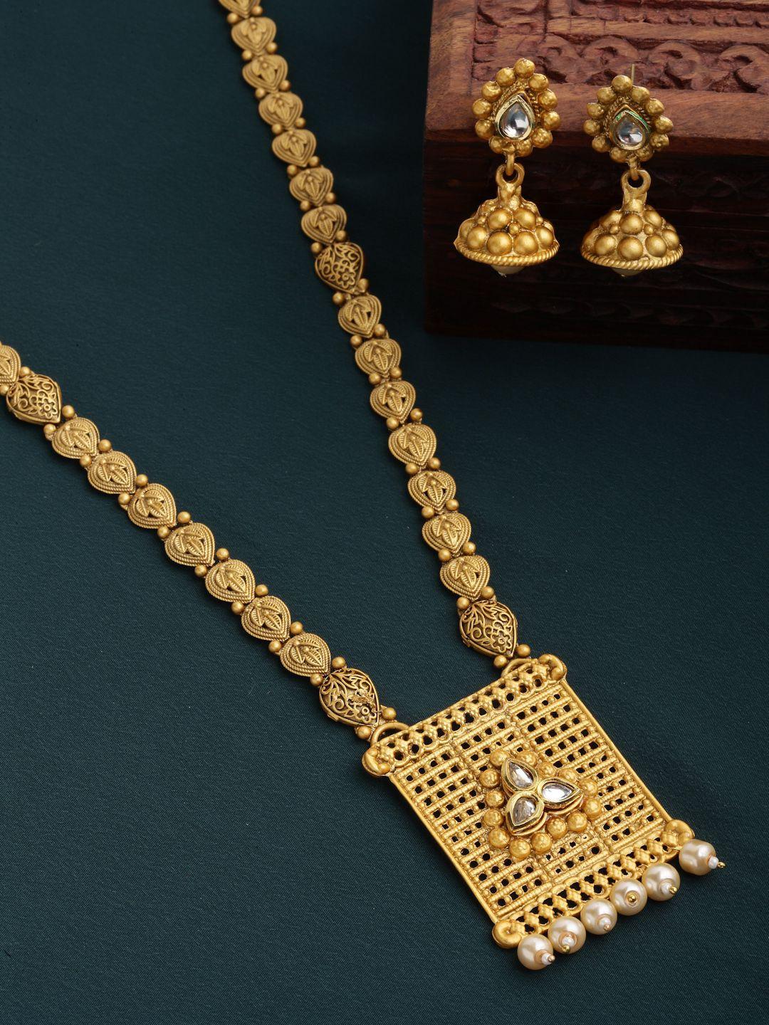 panash gold-plated & white kundan & pearl beaded jewellery set