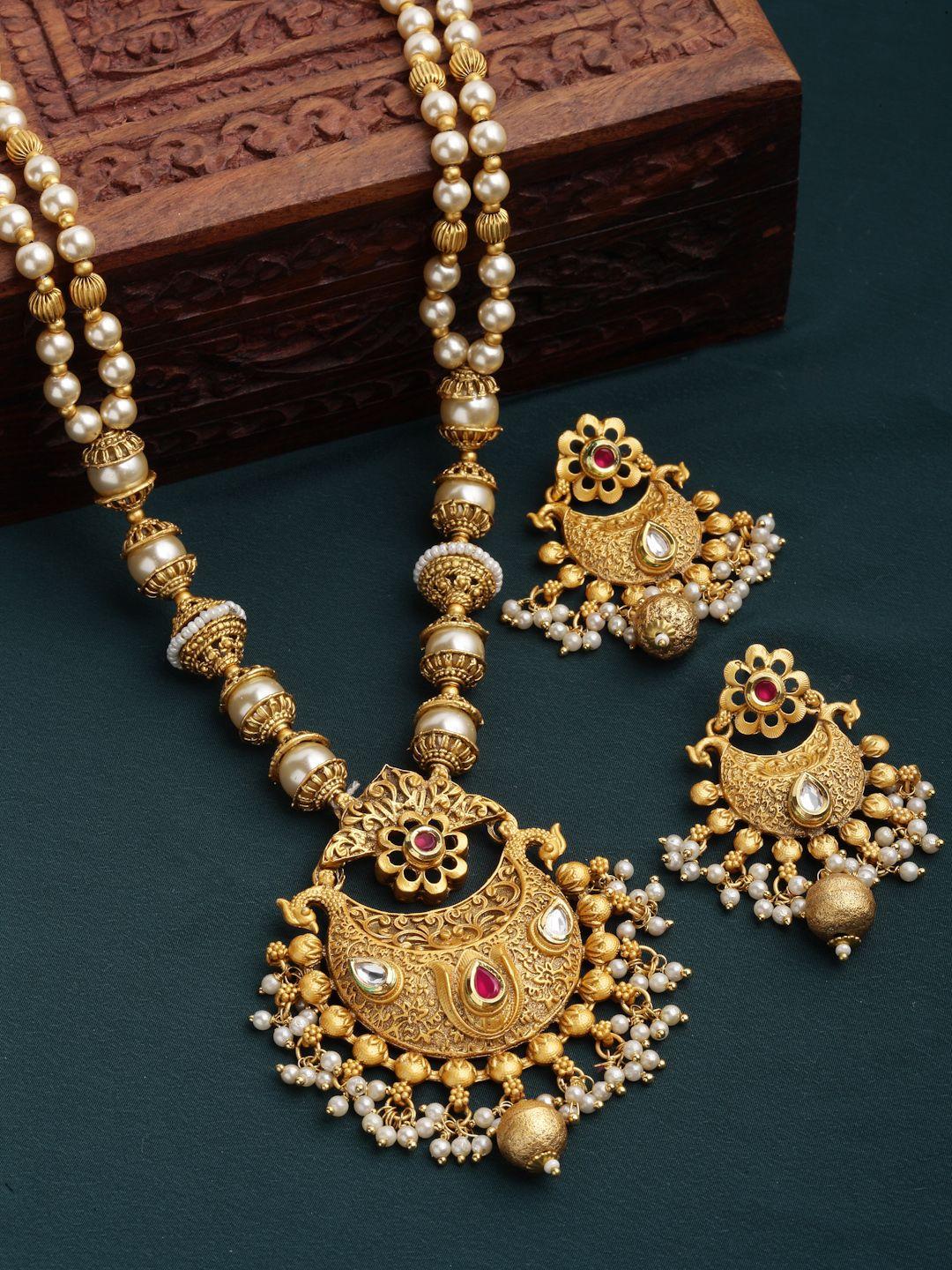 panash gold-plated & white kundan jewellery set