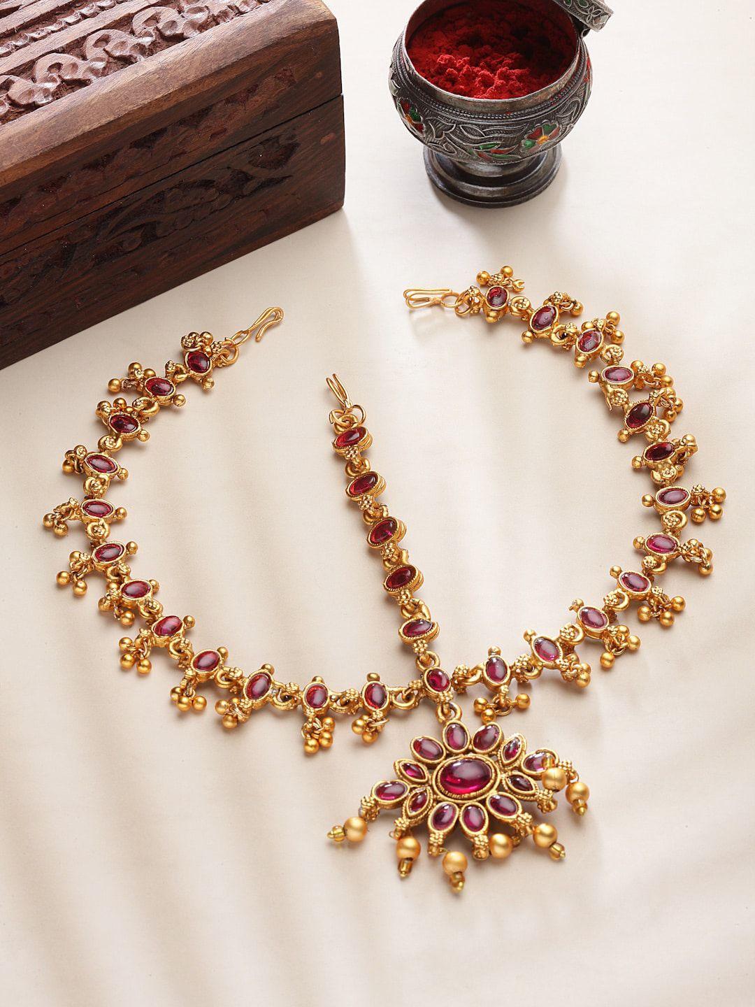 panash gold-plated artificial stones studded matha patti head jewellery