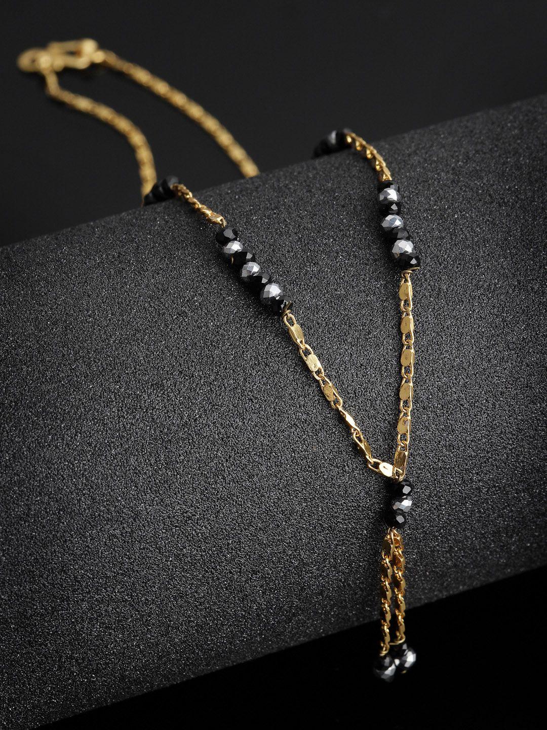 panash gold-plated black & silver-toned beaded mangalsutra