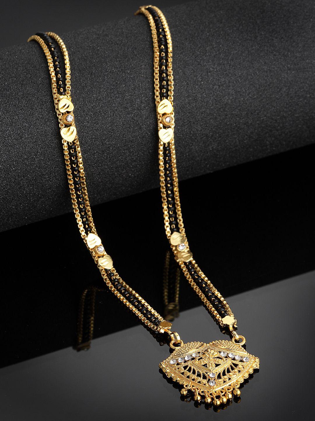 panash gold-plated black cz-studded & beaded mangalsutra