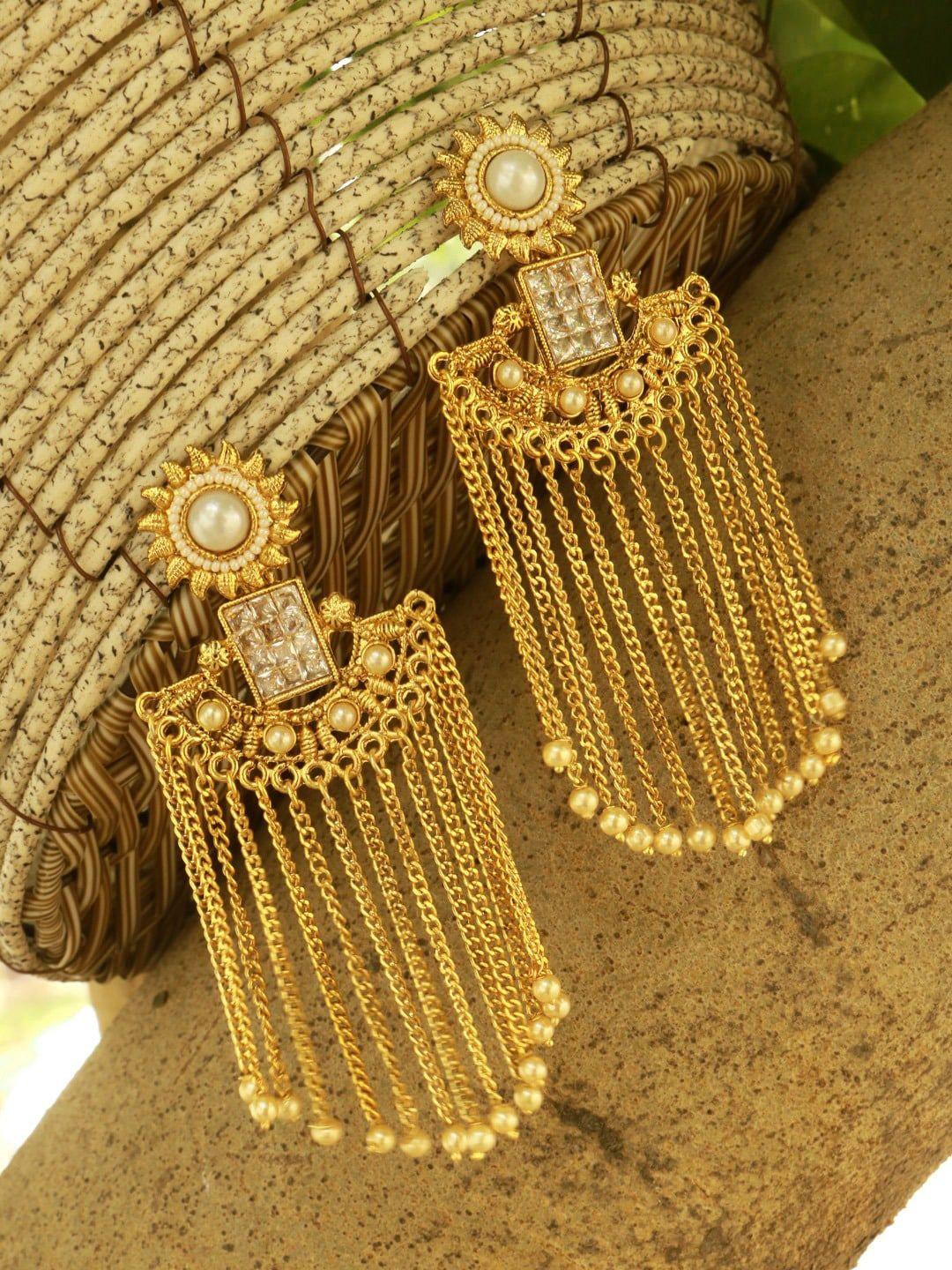 panash gold-plated contemporary drop earrings