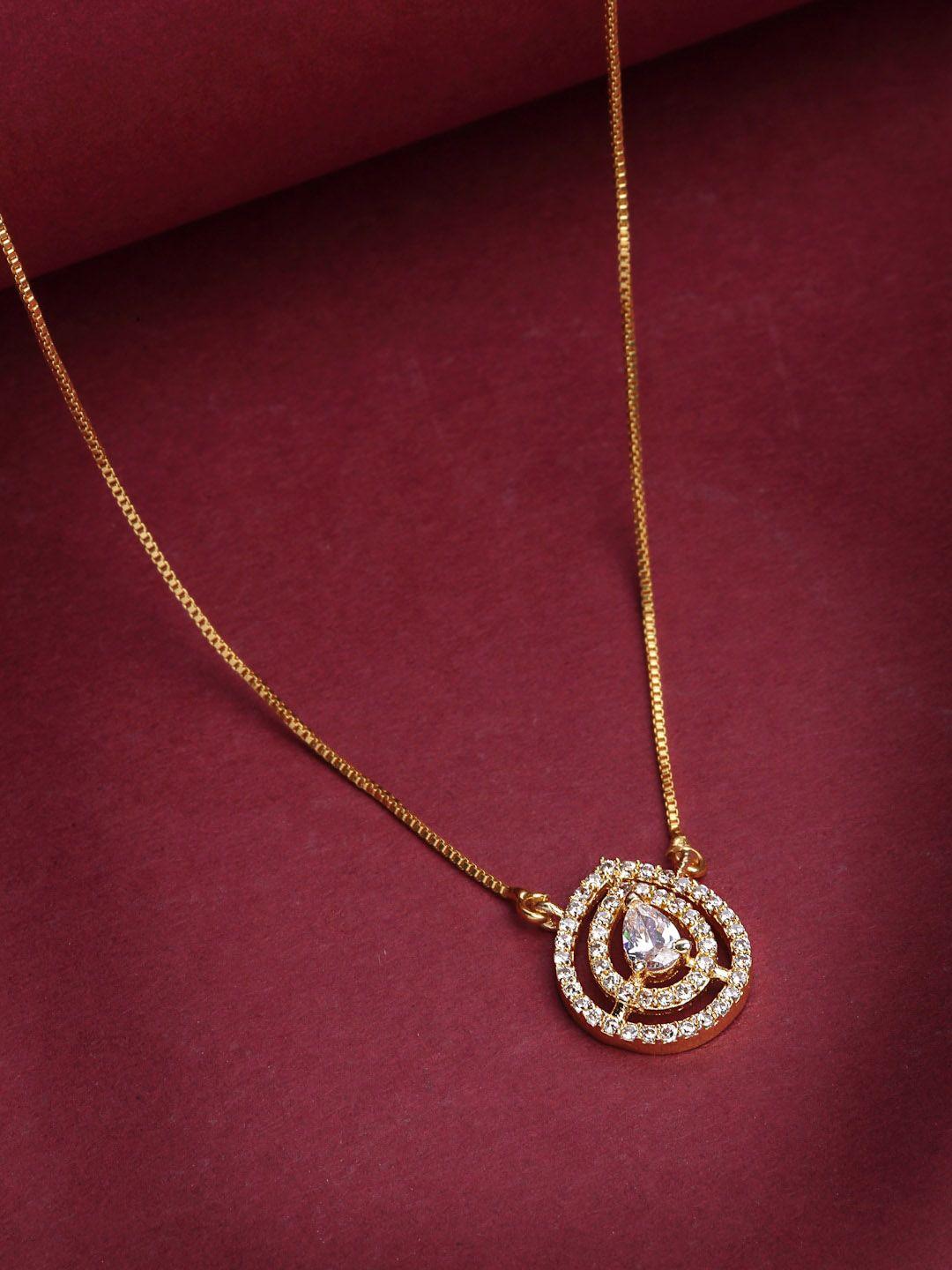 panash gold-plated cz stone-studded geometric shaped pendant with chain