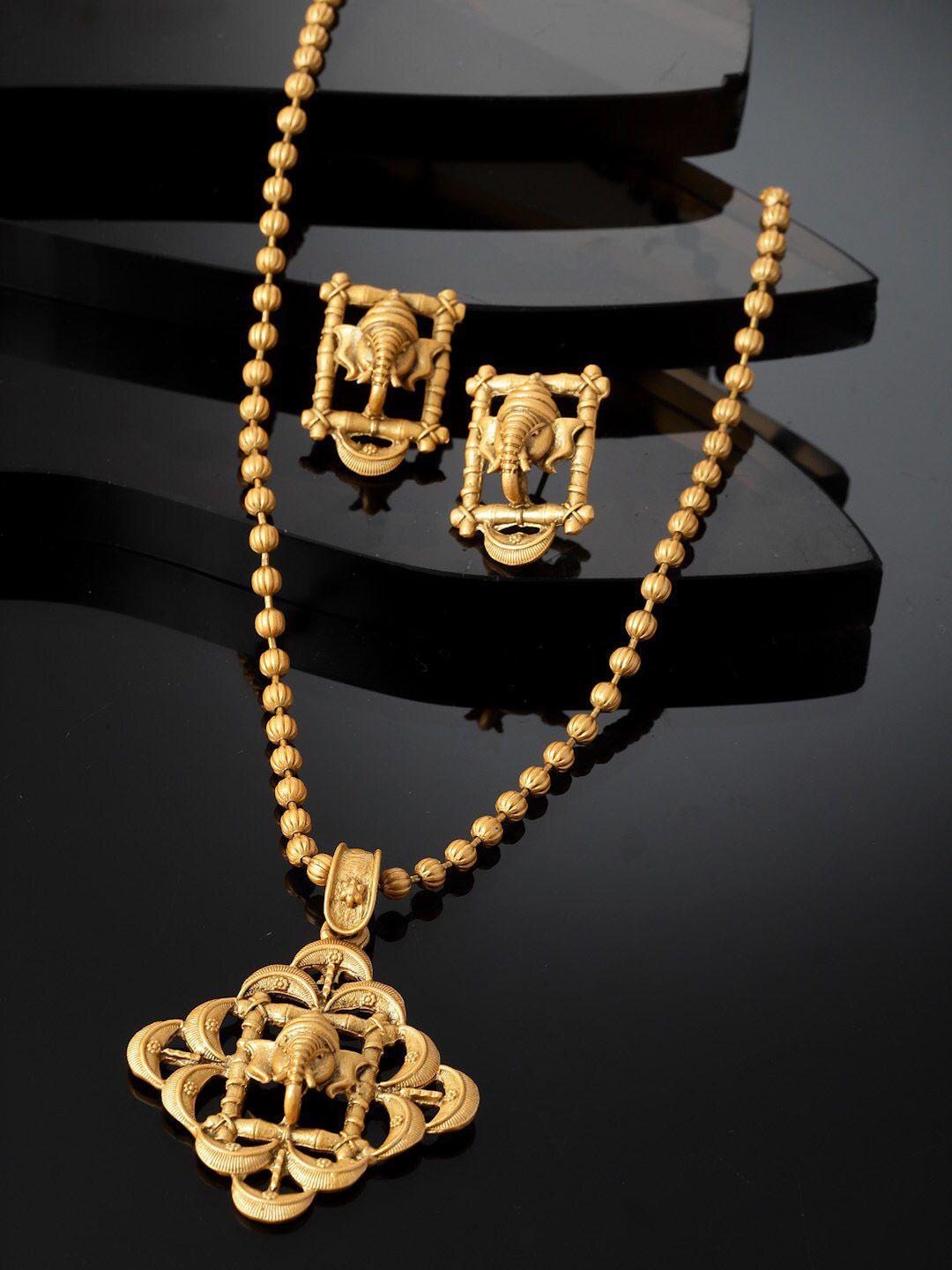 panash gold-plated cz-studded ganesh shaped pendant with chain