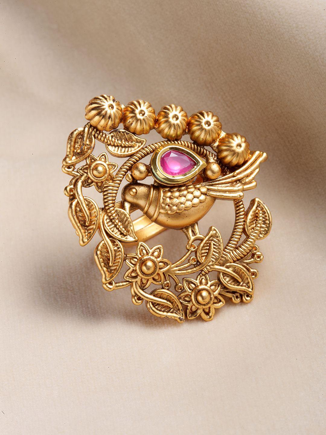 panash gold-plated pink stone-studded finger ring