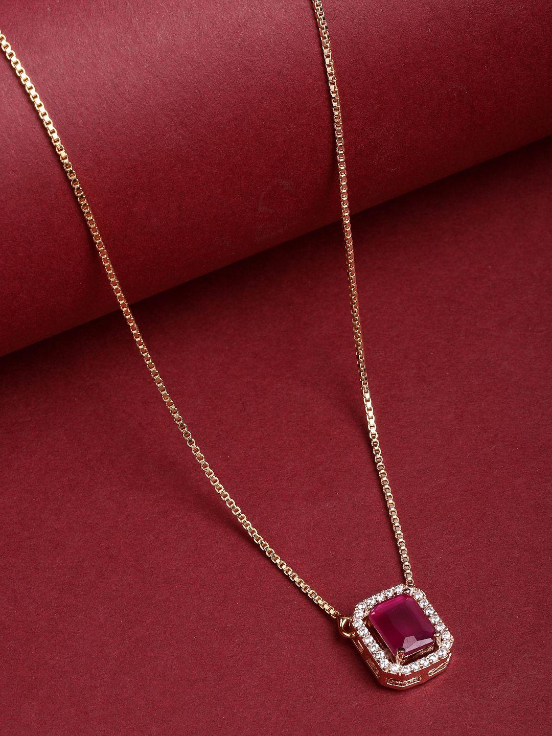 panash gold-plated red cz stone studded pendant with chain