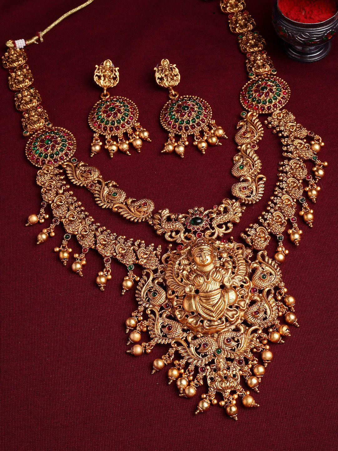 panash gold-plated stone studded & beaded jewellery set