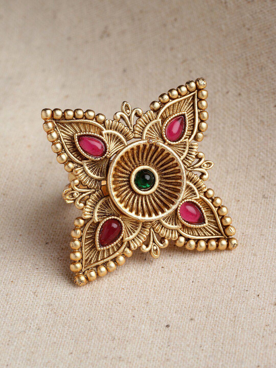 panash gold-plated stone-studded adjustable finger ring