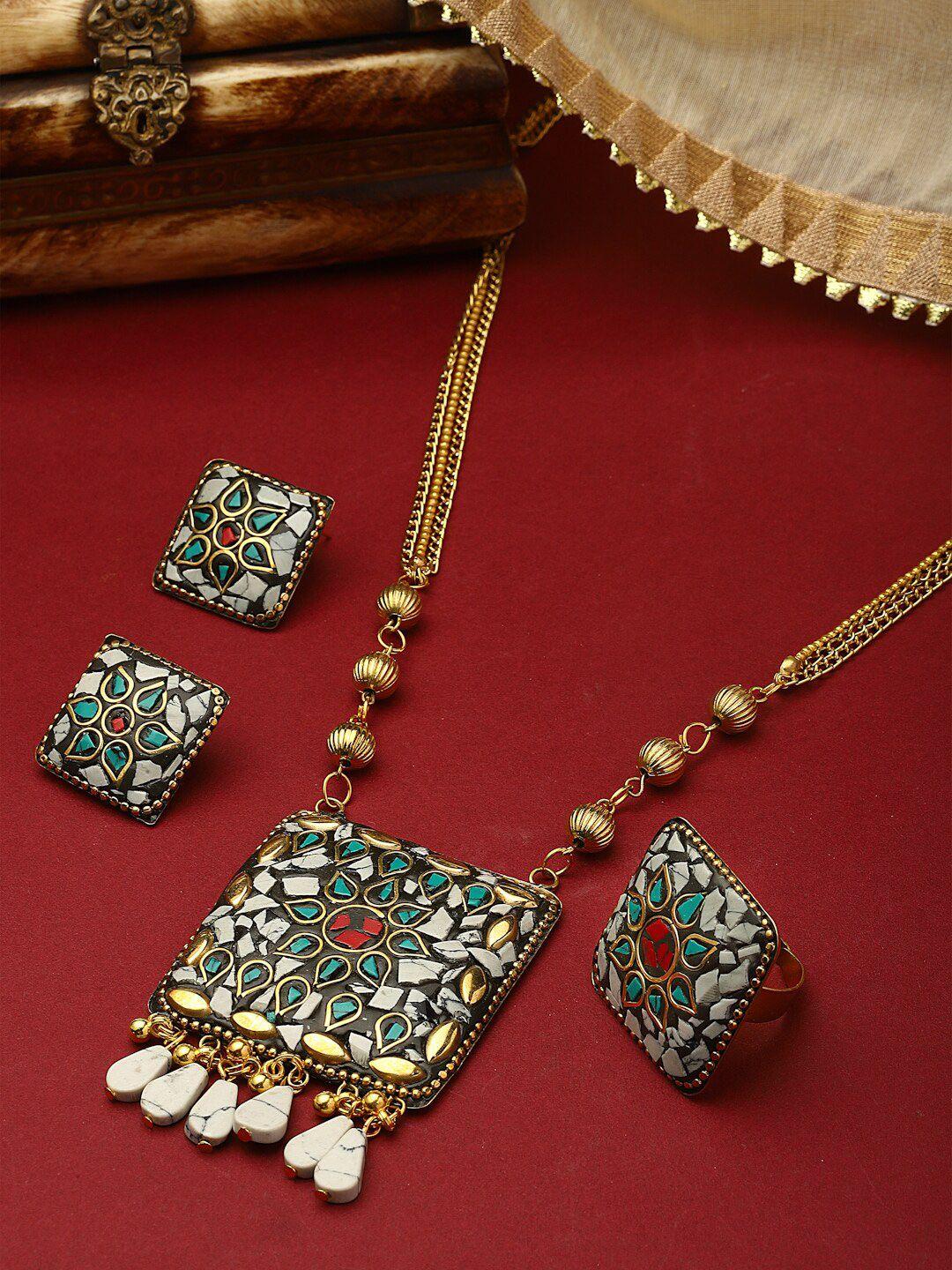 panash gold-plated stone-studded jewellery set