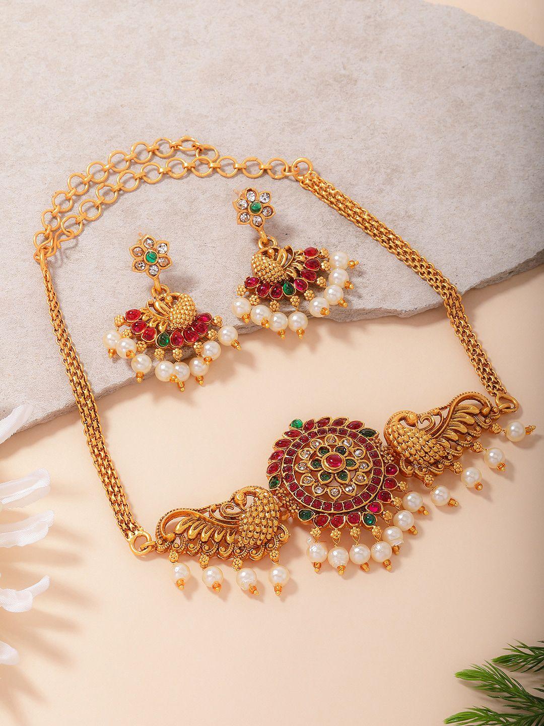panash gold-plated stones-studded & beaded jewellery set